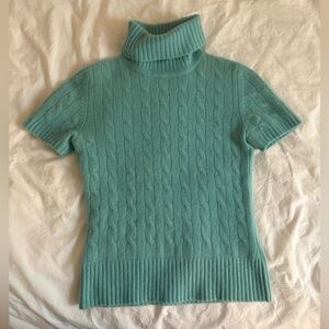 100% Cashmere Cable Knit Turtleneck short sleeve Sweater